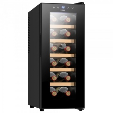 Racitor termoelectric pentru vinuri Samus SRV38LM12, 12 sticle, 33 L, 5 rafturi din lemn, 11-18°C, 25 dB, Clasa F, Negru