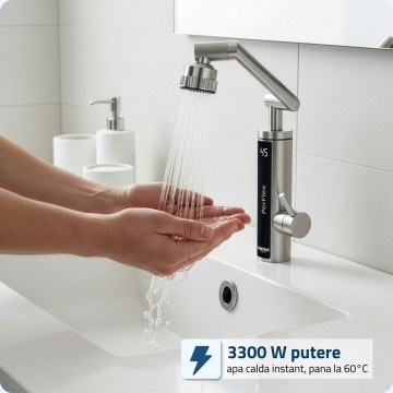 Robinet electric Albatros Perflex, 3300 W, afisaj digital temperatura, apa calda in 3 secunde, 4 tipuri de jet, carcasa inox, IPX4 - Img 2