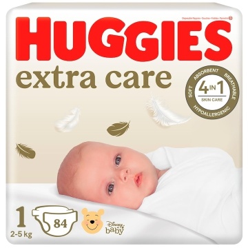 Scutece Huggies Extra Care 1, Mega, 2-5 kg, 84 buc - Img 1