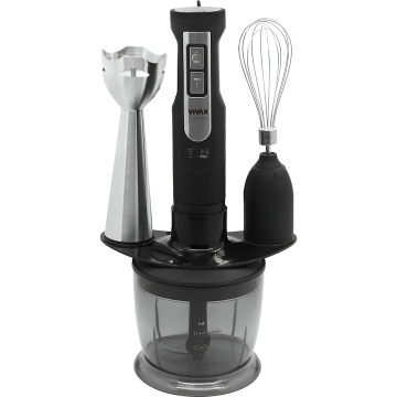 Set blender 3 in 1 Vivax HBS-500X, 500W, 0.6l, 2 viteze, Turbo, lama otel inoxidabil, maner detasabil, tel, suport accesorii, negru/argintiu - Img 1