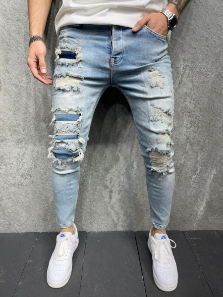 DESTROYED PATCHES BLUE JEANS BGAS749(8160)