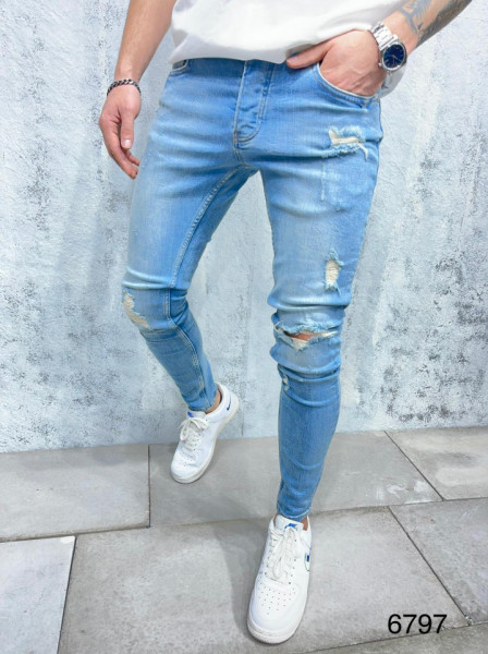 BLUE RIPPED SKINNY JEANS BGAS773(6797)