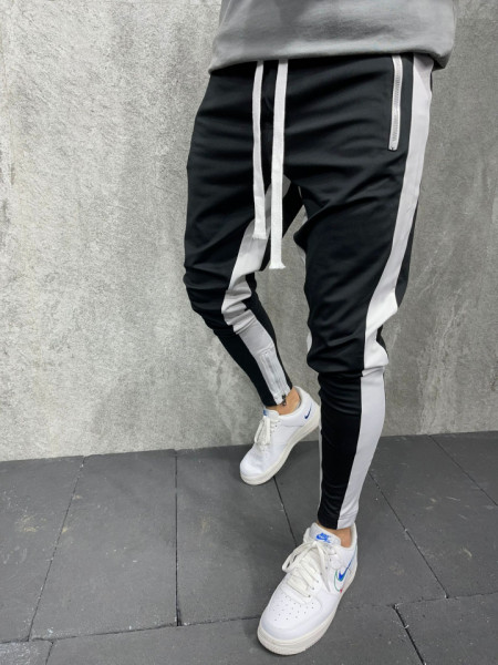 STRIPED ZIPPER PANTS BLACK BGAS735(5400)