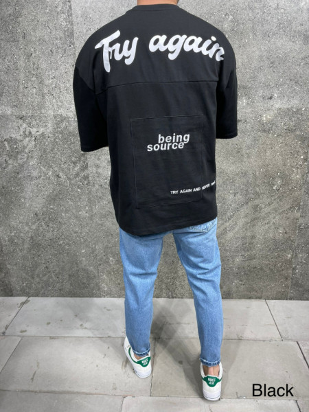 TRICOU OVERSIZE TRY AGAIN BLACK TSAS353(AJ6244)