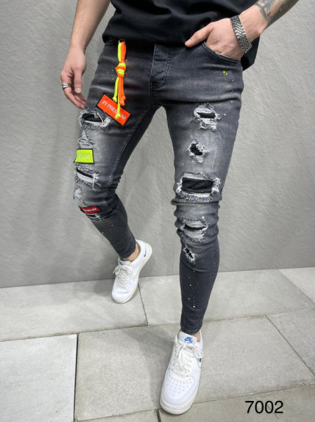 SLIM DARKGREY JEANS PATCHES BGAS830(7002)