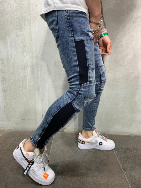 ZIPPER ELASTIC JEANS DARKBLUE CODE: BGAS278