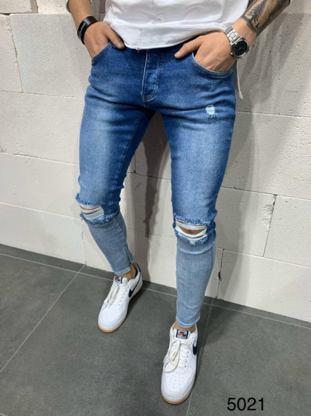 BLUEWHITE RIPPED ZIPPER JEANS CODE: BGAS382