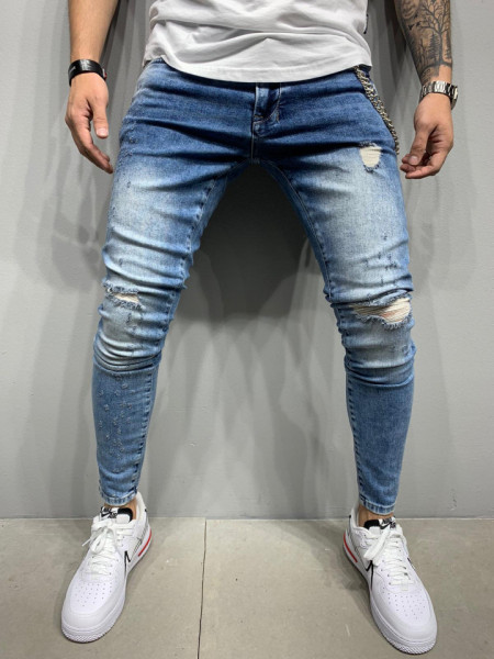 RIPPED SLIM FIT MVP JEANS BLUEWHITE BGAS486 (5333)
