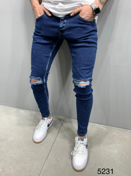 SLIM FIT RIPPED JEANS DARKBLUE CODE: BGAS405