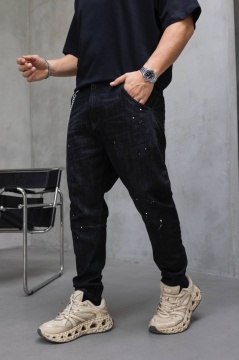 BLUGI LOOSE FIT CU LANT, RUPTURI SI EFECT STROPIT BGBLACK7(17413) - Img 9