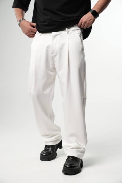PANTALONI BARBATI WIDE LEG WHITE ELEGANT STREETWEAR