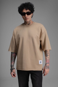 TRICOU BARBATI OVERSIZED MINK RAW EDGE STREETWEAR
