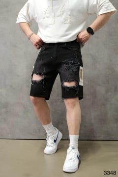 PANTALONI SCURȚI DENIM GRAFFITI STREETWEAR – BLACK EDITION PSAS219(3348)