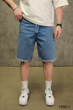 PANTALONI SCURȚI DIN DENIM ALBAȘTRI CU STRASURI ȘI DETALII DECORATIVE PSAS222(1450-1)