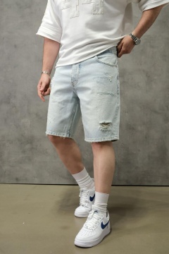 PANTALONI SCURȚI DIN DENIM BLEACH CU EFECT UZAT PSAS225(1884) - Img 2
