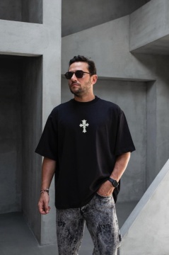 TRICOU OVERSIZE CU PRINT CRUCE SI DESIGN SPATE ISAIAH BLACK TSBI17(1889) - Img 5