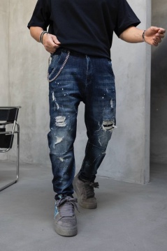 BLUGI LOOSE FIT CU LANT, RUPTURI SI EFECT STROPIT BGBLACK11(17419) - Img 7