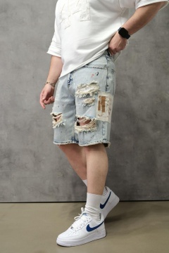 PANTALONI SCURȚI DENIM GRAFFITI STREETWEAR – LIGHT-BLUE EDITION PSAS220(3346)