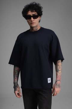 TRICOU BARBATI OVERSIZED NAVY-BLUE RAW EDGE STREETWEAR