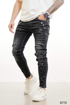 BLUGI SKINNY BĂRBAȚI DENIM STRETCH GREY PAINT EFFECT BGAS1140(9772)