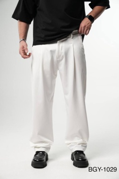 PANTALONI BARBATI WIDE LEG WHITE ELEGANT STREETWEAR - Img 2