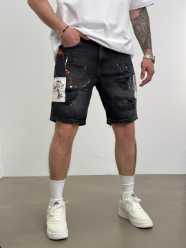 PANTALONI SCURTI DESTROYED SPLASH BLACK PSAS188(2007) - Img 1