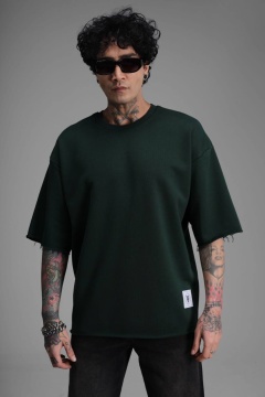 TRICOU BARBATI OVERSIZED DARK-GREEN RAW EDGE STREETWEAR