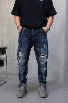 BLUGI LOOSE FIT CU LANT, RUPTURI SI EFECT STROPIT BGBLACK11(17419) - Img 2