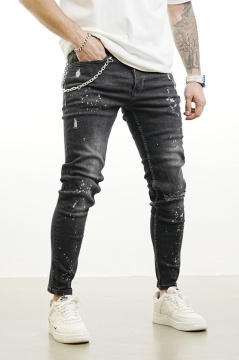 BLUGI SKINNY BĂRBAȚI DENIM STRETCH GREY PAINT EFFECT BGAS1140(9772) - Img 2