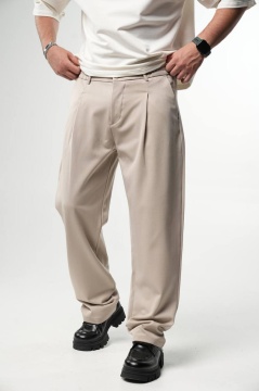 PANTALONI BARBATI WIDE LEG STONE-BEIGE ELEGANT STREETWEAR