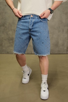 PANTALONI SCURȚI DIN DENIM ALBAȘTRI CU STRASURI ȘI DETALII DECORATIVE PSAS222(1450-1) - Img 2