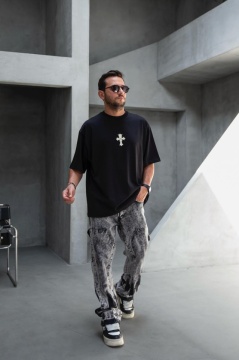 TRICOU OVERSIZE CU PRINT CRUCE SI DESIGN SPATE ISAIAH BLACK TSBI17(1889) - Img 6