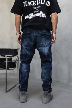 BLUGI LOOSE FIT CU LANT, RUPTURI SI EFECT STROPIT BGBLACK11(17419) - Img 8