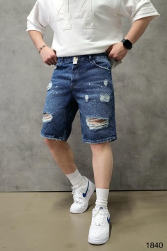 BLUGI SCURȚI DENIM ALBAȘTRI CU EFECT UZAT ȘI RUPTURI DECORATIVE PSAS221(1840)