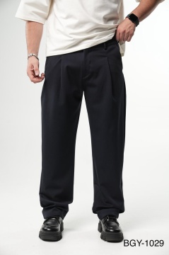 PANTALONI BARBATI WIDE LEG NAVY-BLUE ELEGANT STREETWEAR - Img 2