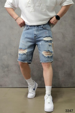 PANTALONI SCURȚI DENIM GRAFFITI STREETWEAR – BLUE EDITION PSAS218(3347) - Img 2