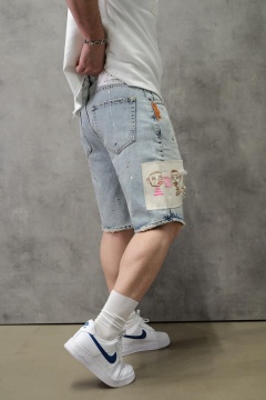 PANTALONI SCURȚI DENIM GRAFFITI STREETWEAR – LIGHT-BLUE EDITION PSAS220(3346) - Img 2