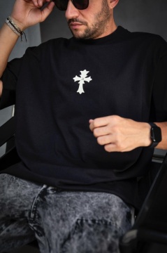 TRICOU OVERSIZE CU PRINT CRUCE SI DESIGN SPATE ISAIAH BLACK TSBI17(1889) - Img 3
