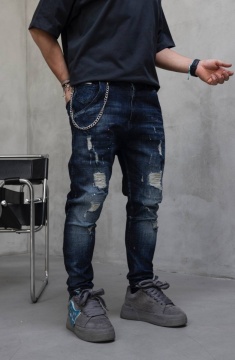 BLUGI LOOSE FIT CU LANT, RUPTURI SI EFECT STROPIT BGBLACK10(17417) - Img 3