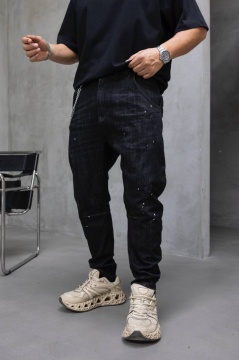 BLUGI LOOSE FIT CU LANT, RUPTURI SI EFECT STROPIT BGBLACK7(17413)