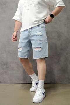 PANTALONI SCURȚI DIN DENIM BLEACH CU RUPTURI DECORATIVE PSAS223(1839)