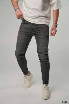 BLUGI SKINNY BĂRBAȚI DENIM STRETCH GREY DISTRESSED BGAS1163(C1447)