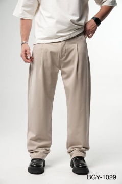PANTALONI BARBATI WIDE LEG STONE-BEIGE ELEGANT STREETWEAR - Img 2