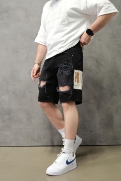 PANTALONI SCURȚI DENIM GRAFFITI STREETWEAR – BLACK EDITION PSAS219(3348) - Img 3