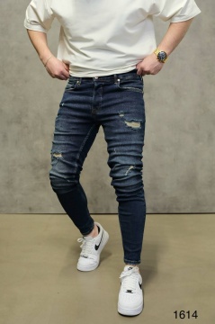 BLUGI BARBATI SKINNY FIT RUPTI – DARK BLUE CLEAN STREETWEAR - Img 2