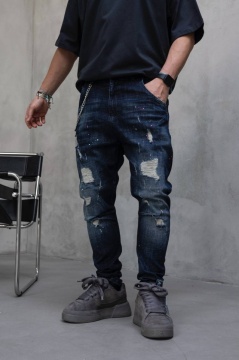 BLUGI LOOSE FIT CU LANT, RUPTURI SI EFECT STROPIT BGBLACK10(17417) - Img 6