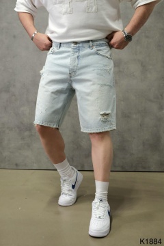 PANTALONI SCURȚI DIN DENIM BLEACH CU EFECT UZAT PSAS225(1884)