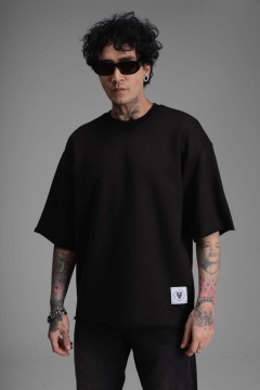 TRICOU BARBATI OVERSIZED BLACK RAW EDGE STREETWEAR