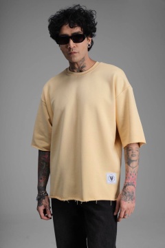 TRICOU BARBATI OVERSIZED YELLOW-BEIGE RAW EDGE STREETWEAR