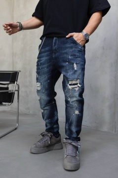 BLUGI LOOSE FIT CU LANT, RUPTURI SI EFECT STROPIT BGBLACK11(17419)